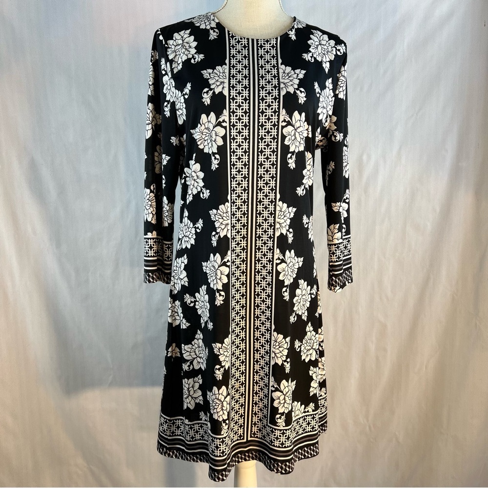Charlie Paige Dress Floral Black
& White Geometric Jersey Long Sleeve Sheath M 👍